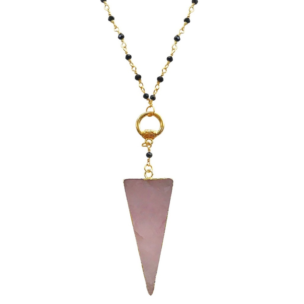 Pink Quartz Triangle Necklace